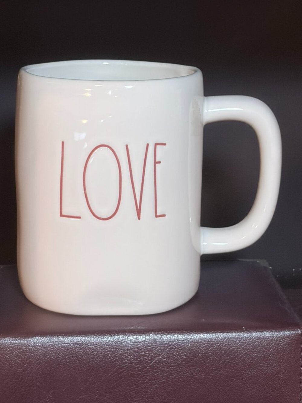 #38H Rae Dunn LOVE Mug Red Lettering White Ceramic Artisan Collection